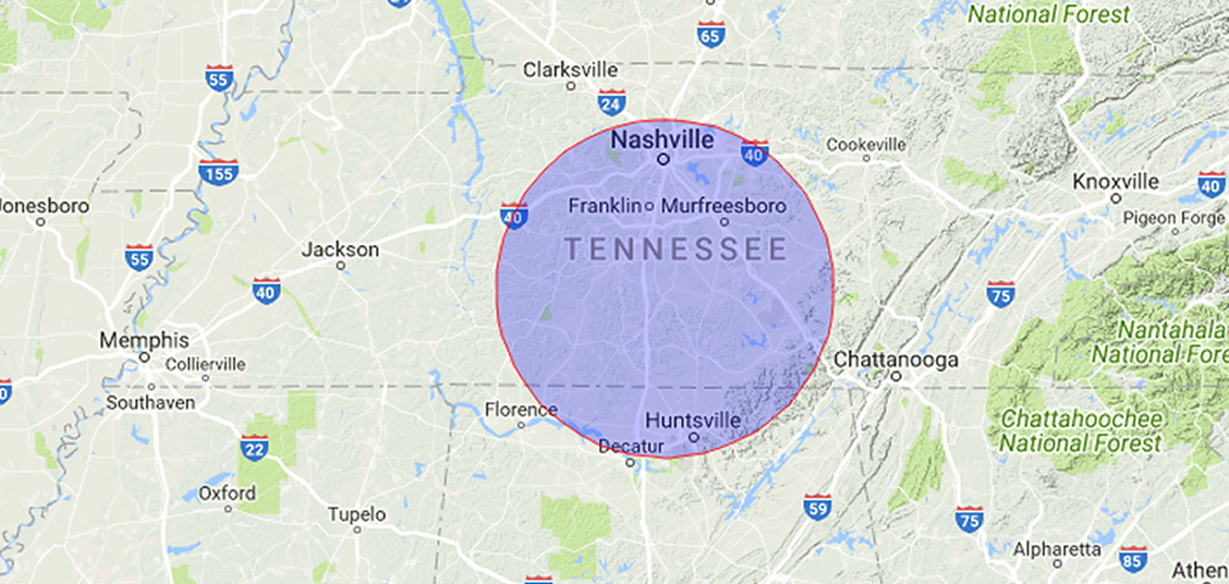 Tennessee Shutters & Blinds Service Map